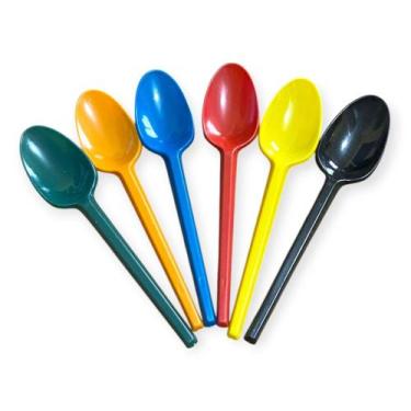 Imagem de Kit 600 Colheres Plástico Coloridas de 12cm para Festas - Genérica