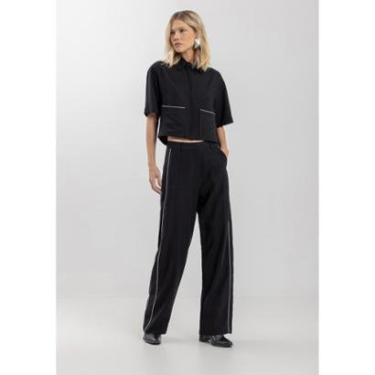 Imagem de Calça Reta Alfaiataria Com Cintura Alta E Listras Laterais-Feminino