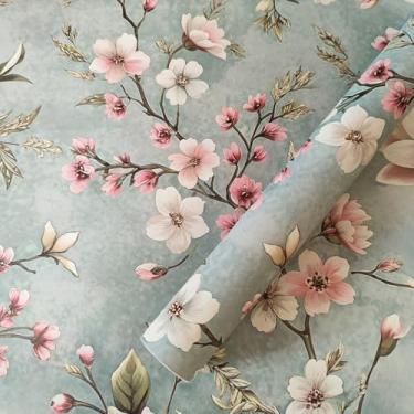 Imagem de Papel de parede floral vintage descasque e cole papel de parede 43 cm × 93 cm, papel de parede autoadesivo removível decorativo moderno para quarto e banheiro, papel de contato verde