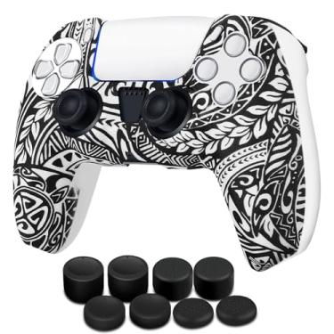 Imagem de TNP Capa para controle de silicone para PS5, capa dupla + conjunto de 8 punhos para polegar Pro Sony Playstation 5 Skins acessórios tribal com aderência texturizada ergonômica