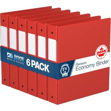 Imagem de Pacote com 6 fichários econômicos premium com 3 anéis para escola ou escritório, fichários redondos, 3,8 cm, vermelho