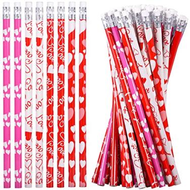 Imagem de emzrivo 48 PCS Valentines Pencils Valentine's Day Pencils for Kids Pencils Bulk Holiday Pencils with Top Erasers Pencils for Valentine's Day Gifts Party Favors School Classroom Reward, 4 Style(48)