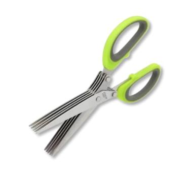 Imagem de Tesoura de Cozinha 5 Lâminas Inox com Cabo Ergonômico – Corte Rápido e Higiênico para Temperos e Legumes