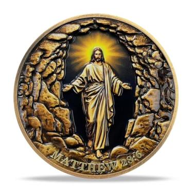 Imagem de Moeda religiosa da ressurreição da tumba de pedra de Jesus – Medalhão inspirador do versículo da Bíblia para presentes baseados na fé, incentivo espiritual para homens e mulheres