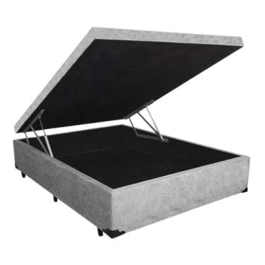 Imagem de Cama Box Baú Casal em Suede Cinza - 138x188 - Colchão dos Sonhos