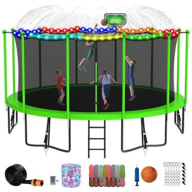 Imagem de Cama Elastica Infantil com Diâmetro, Cesta de Basquete e Rede de Proteção para até 680 kg, DEEPROAR, Verde