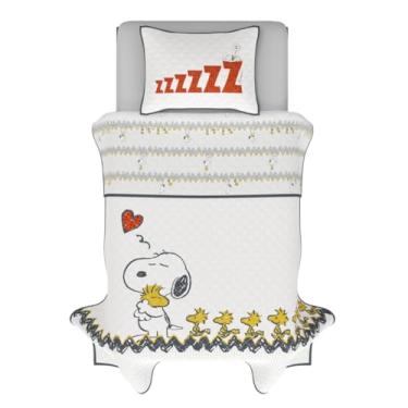 Imagem de Franco Jogo de cama Peanuts Snoopy & Woodstock de 75 anos, super macio, aconchegante, 3 peças, conjunto de colcha e fronha, (produto oficial Peanuts)