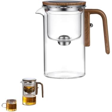 Imagem de Bule De Vidro Com Filtro, Bule De Vidro De Separação De água Com Cabo De Madeira, Bule De Chá Mágico Ehantipot, Bule De Vidro Com Infusor, Xícara De Bule De Fei, Transparent, 520ml