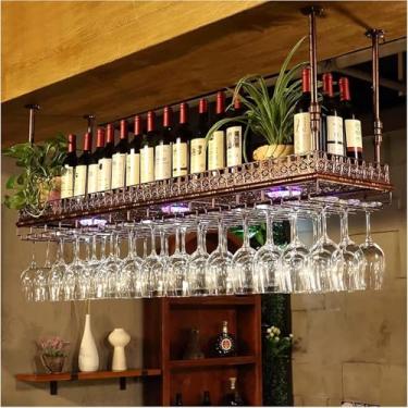 Imagem de Ceilig Hagig Wie Rack Com Eo Lights Wie Glass Holder Metal Wie Bottle Holder Decoratio Wie Glass Rack Vitage Display Wie Storage Holder Para Bares Café Restaurats, Bronze, 120cmx35cm