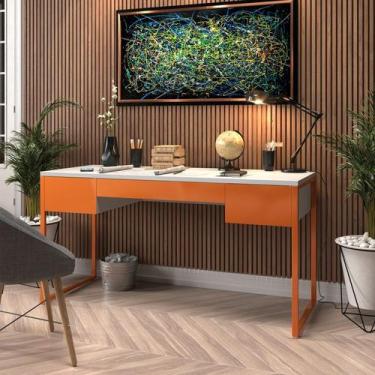 Imagem de Mesa Escritório Escrivaninha Branca Com Cobre Moderna 3 Gavetas Davi I