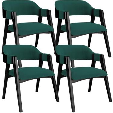 Imagem de Kit 4 Cadeiras Sala De Jantar Estar Living Estofada Suran L02 Preto Bouclê Verde - Lyam Decor