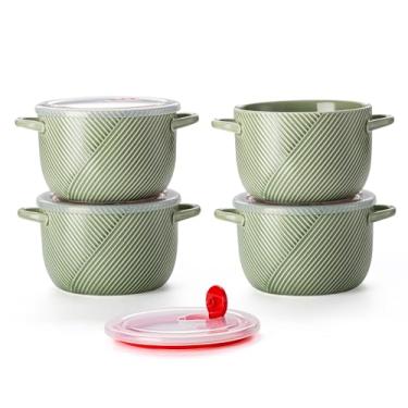Imagem de Adewnest Tigelas de sopa de cerâmica com tampa e alça: Recipientes de cozinha grandes de 947 ml para preparação de refeições de cebola francesa cereais ramen aveia dormitório sala de estar única