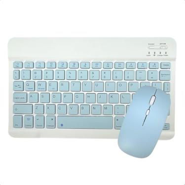 Imagem de Kit Teclado E Mouse Sem Fio Bluetooth Colorido Compativel com Tablet Computador Ipad (Azul)