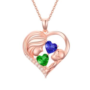 Imagem de Zoeniya Colar com pingente de coração banhado a ouro rosa para mãe e filha com 12 meses, presentes de dia das mães para mãe, pedra do mês de nascimento, joia de aniversário para mãe, esposa, namorada