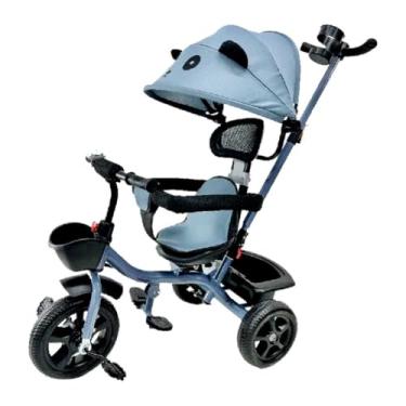 Imagem de Triciclo Carrinho de Passeio 2 em 1 Infantil Assento Giratório 360° com Capota Solar Porta Objetos Cinto de Segurança até 50kg Haste Empurrador Cestos (AZUL)