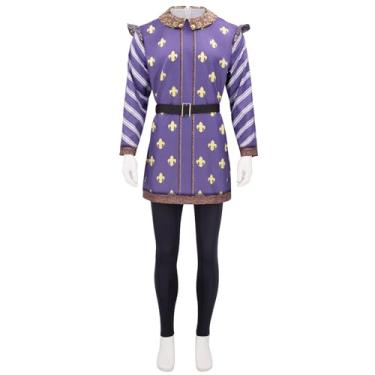 Imagem de Masfrida Fantasia masculina com pingente de príncipe, cinto, uniforme real, roupa de príncipe de Halloween, Azul, M