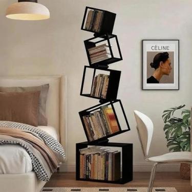 Imagem de TDDFLO Estante geométrica, estante moderna exclusiva de metal de 5 camadas, estante de canto para CDs/livros/decoração de casa - preta
