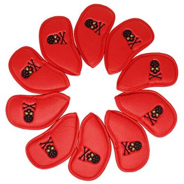Imagem de HISTAR Golf Club Capas de cabeça design de caveira Golf conjunto de capas de cabeça para cabeça serve para todas as marcas Titleist, Callaway, Ping, Taylormade Cobra, Nike, etc., Vermelho