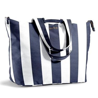 Imagem de Foundry by Fit + Fresh, All The Things, bolsa de viagem, bolsa de viagem para mulheres, bolsa de praia, listrada azul-marinho