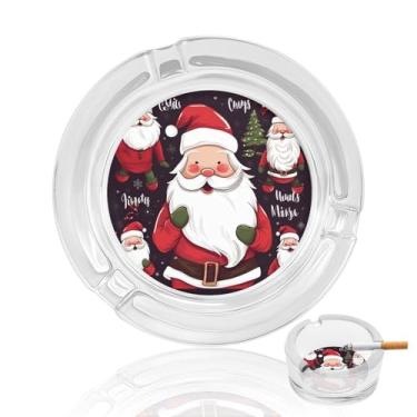 Imagem de Cinzeiro de vidro de cristal de Natal Papai Noel, cinzeiro redondo de vidro resistente para fumar cinzeiro portátil decorativo moderno para uso em casa, escritório, interior e exterior, pátio