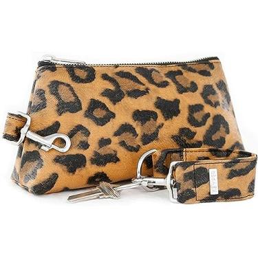 Imagem de KEYPER Conjunto de 2 peças de luxo para pulso (bolsa IT e uma pulseira de chaveiro) Bolsa clutch clássica de couro vegano PU (leopardo prata)