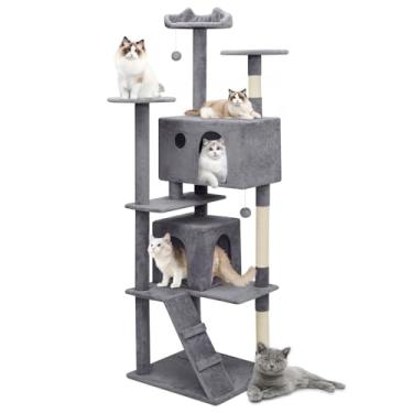 Imagem de Athena Collection Torre de árvore de gato moderna, torre de escalada de árvore de gato de 197 cm de altura com poste arranhador, 2 condomínios, centro de atividades de vários níveis e bola para uso
