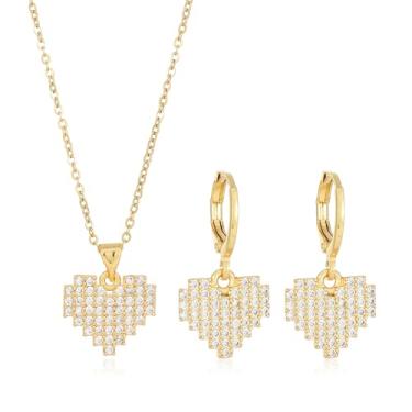 Imagem de Sajayea Colar de brincos de zircônia cúbica banhado a ouro para mulheres colar de charme hipoalergênico design personalizado/coração/cruz/folhas, moderate, Cobre, Zircão