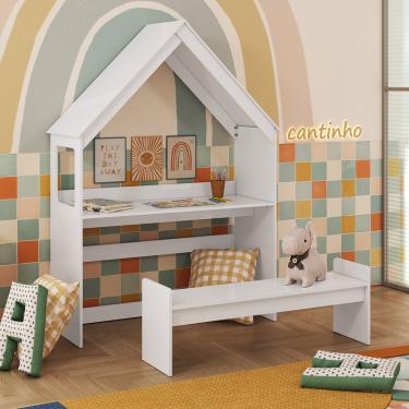 Imagem de Escrivaninha Infantil Montessoriana em MDF Popy Móveis Peroba - Branco Brilho