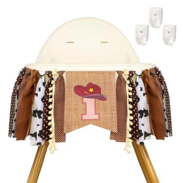 Imagem de Anwyll Faixa de cadeira alta de 1º aniversário para menino, decoração de festa de aniversário de rodeio de primeiro cowboy, tema de fazenda, faixa de cadeira alta de primeiro aniversário, decoração de