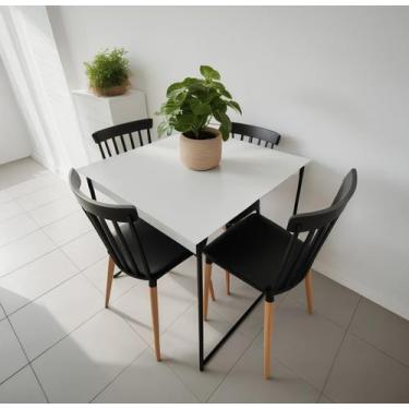Imagem de Mesa Quadrada MDF 80cm com Pés de Aço Carbono Preto Estilo Industrial 