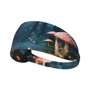 Imagem de Bandanas esportivas elásticas para homens e mulheres fantasia floresta cogumelo faixa de cabelo absorvente de umidade algodão tecido felpudo faixas de suor para corrida tênis