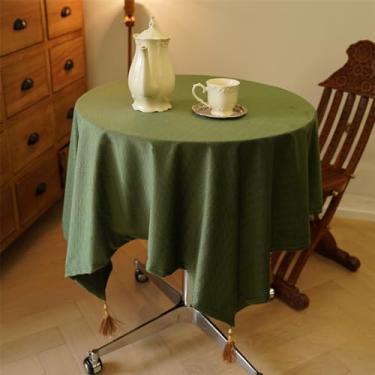 Imagem de Wuluwala Toalha de mesa de centro de veludo retrô verde escuro à prova de poeira com borla pendurada nos quatro cantos, adequada para salas de estar, bares e cafés 86 cm x 86 cm