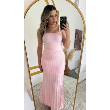 Imagem de Conjunto Feminino Tricô Modal Verão Blusa Regata Links + Saia Longa Ca