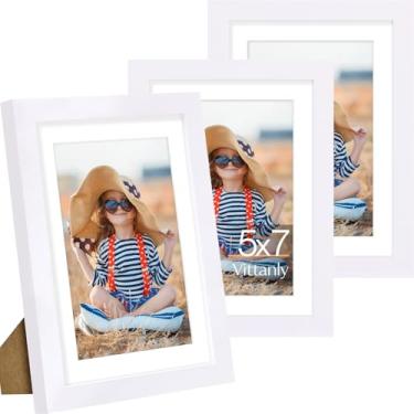 Imagem de Vittanly Conjunto de 3 porta-retratos 12 x 18 cm, exiba imagens 10 x 15 cm com tapete ou 12 x 18 cm sem tapete para montagem na parede ou mesa, molduras para decoração de parede, madeira projetada