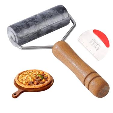 Imagem de Rolo de massa pequeno de mármore para massa - rolo de mão antiaderente em forma de T para massa, compacto - ideal para padeiros domésticos (preto)