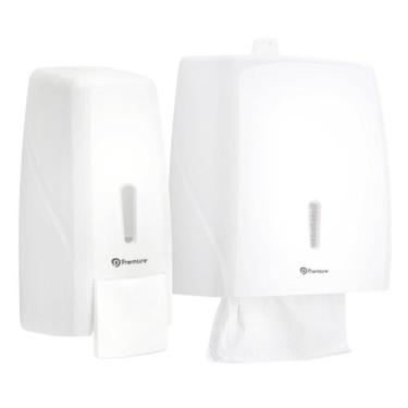 Imagem de Toalheiro Suporte Dispenser Papel Toalha Interfolha + Sabonete Liquido