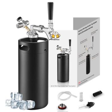 Imagem de Imaictuu Sistema de torneira de cerveja Mini Keg Growler de 3,628 g, barril portátil de aço inoxidável com torneira de mola de fechamento automático e regulador de barril de 0-60 PSI, sistema de