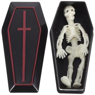 Imagem de Mobestech Conjunto de Caixão Em Miniatura Com Esqueleto, Decoração de Halloween, Acessórios Engraçados para Brincadeiras de Halloween, Acessórios de Palco, Lembrancinhas de Festa