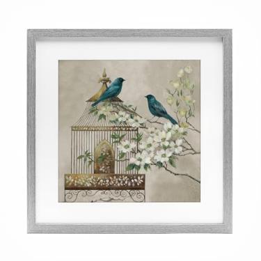 Imagem de Stupell Industries Impressão em moldura cinza Neutral Birdcage Menagerie Design sob vidro por Elaine Vollherbst, 13 x 13
