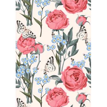 Imagem de Papel autoadesivo para decoupage de arroz 28,5 cm x 39,5 cm – peônias botânicas, miosótis e borboletas preto-brancas em fundo branco para artesanato DIY, painéis de móveis e arte de mídia mista