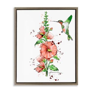 Imagem de Stupell Industries Design de arte de parede em tela flutuante marrom beija-flor e hollyhock por Susan Lugar, 53 x 43 cm