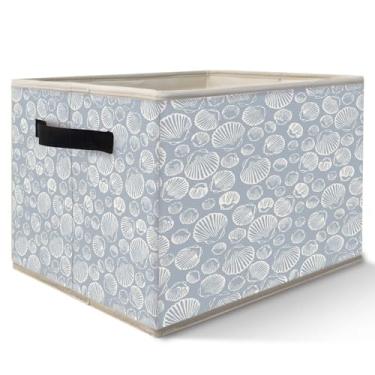 Imagem de Likjad Cesta de armazenamento de praia costeira azul, decoração de quarto costeiro, conchas de praia, oceano, caixa de armazenamento de tecido dobrável, organizador de brinquedos para quarto, banheiro