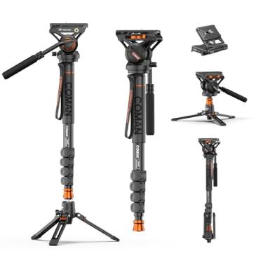 Imagem de Monopé de câmera profissional com pés, monopé de vídeo portátil de alumínio de 185 cm com base de tripé removível, carga máxima de 10 kg, nova cabeça fluida Q6 para DJI RS4 Manfrotto