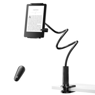 Imagem de HIGPTWIREL Suporte Kindle com virador de página remoto, suporte de leitura para cama, mesa com clique, para Kindle Paperwhite, Oasis, iPad, iPhone e mais, virador de página preto