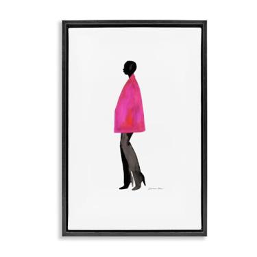 Imagem de Stupell Industries Design de arte de parede em tela flutuante preta com revestimento rosa fúcsia por Simone Elum, 63 x 43 cm