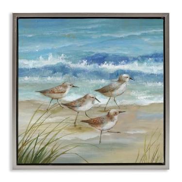 Imagem de Stupell Industries Tela flutuante cinza Sandpiper Gathering View Design de arte de parede por Nan, 63 x 63 cm