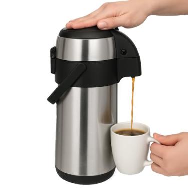 Imagem de Dolcetti Dispensador térmico para jarro de café com bomba e tampa de aço inoxidável, parede dupla, isolamento térmico, bebidas quentes ou frias, ideal para festas, eventos e uso no escritório
