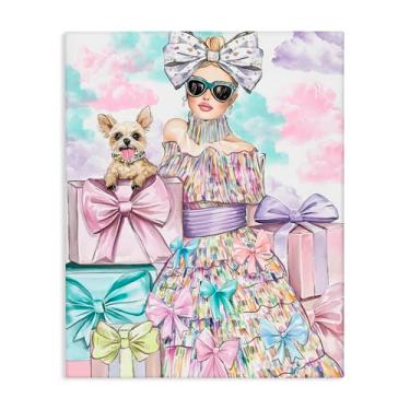 Imagem de Stupell Industries Design de arte de parede em tela de fita feminina e filhote de cachorro por Jess Stempel, 50 x 40 cm