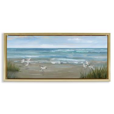 Imagem de Stupell Industries Tela flutuante dourada Sandpiper View From Beach Design de arte de parede por Nan, 28 x 63 cm
