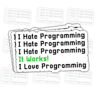 Imagem de 3 adesivos I Hate Programming It Works I Love Programming – Decalques engraçados com citação técnica para programadores, desenvolvedores – presentes para engenheiros de software – para laptop, garrafa